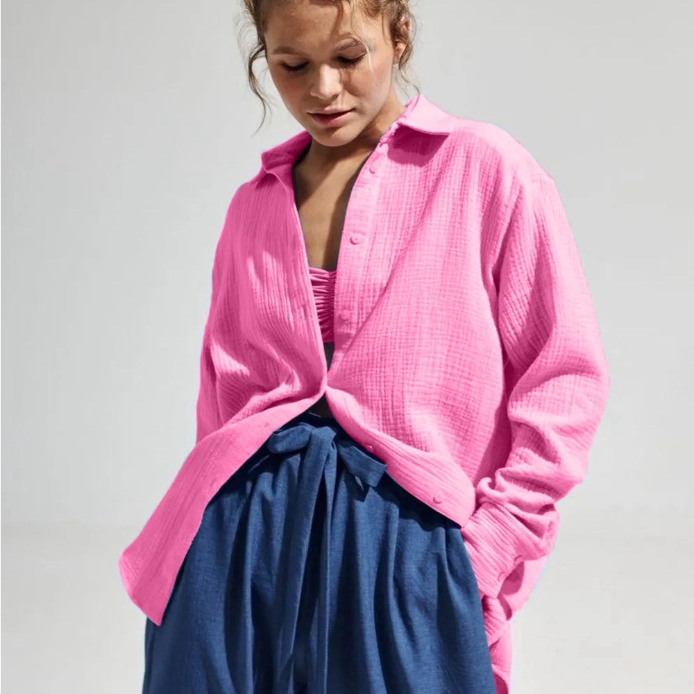 Textured Collared Neck Long Sleeve Shirt - Picture 10 of 12